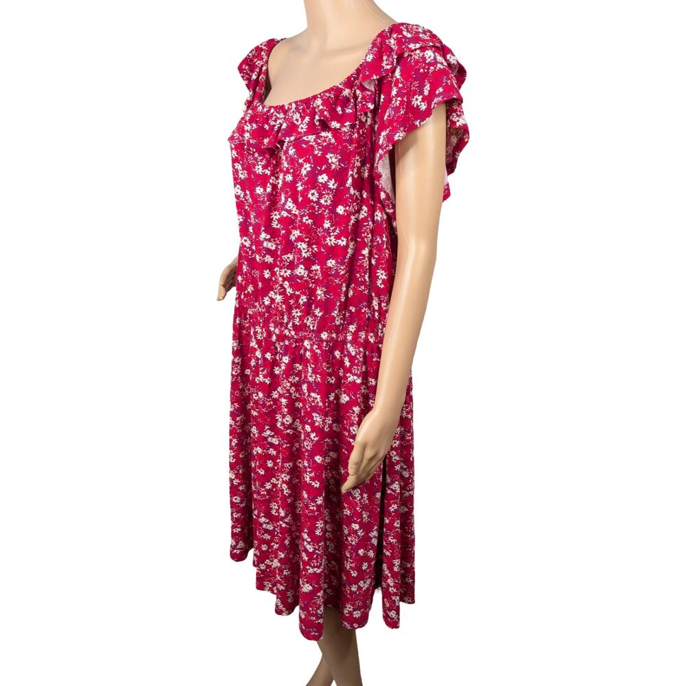 NWT Lane Bryant Red Floral Convertible Dress 22/24 Ruffle Off Shoulder Pocket - Picture 6 of 10